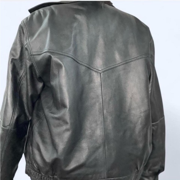Burks Bay genuine leather jacket black biker moto zip front size M vintage - Picture 4 of 5